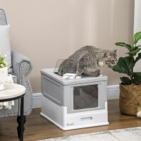 Katzentoilette Katzenklo Katzenhaus mit Bodenschale und Schaufel Kunststoff Grau