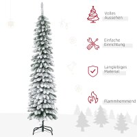 Künstlicher Weihnachtsbaum, schneebedeckt, schmales Design, feuerfest, 180 cm, Grün/Weiß