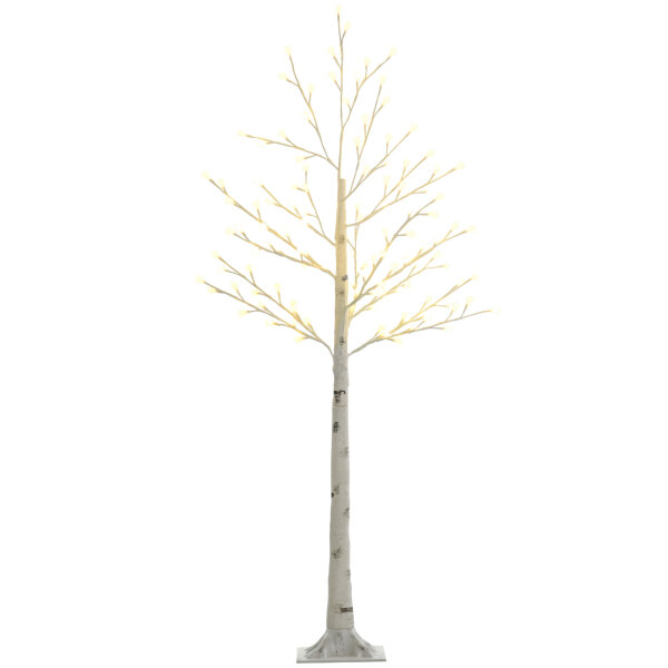 Künstliche Birke mit 120 LED-Lichtern, 3 Helligkeitsstufen, faltbare Äste, IP44, 150 cm, Weiß