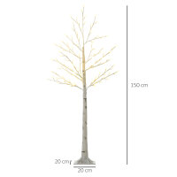 Künstliche Birke mit 120 LED-Lichtern, 3 Helligkeitsstufen, faltbare Äste, IP44, 150 cm, Weiß