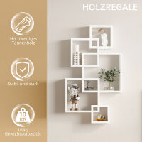 Wandregal, Schweberegal, 5 Regale, Massivholz, Weiß