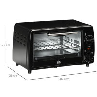 Mini-Ofen Toasterofen, 1 Backblech, 1 Grilrost, 10 L Kapazität, Timer-Funktion, 36.5 cm x 26 cm x 22 cm, Schwarz
