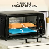 Mini-Ofen Toasterofen, 1 Backblech, 1 Grilrost, 10 L Kapazität, Timer-Funktion, 36.5 cm x 26 cm x 22 cm, Schwarz