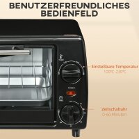Mini-Ofen Toasterofen, 1 Backblech, 1 Grilrost, 10 L Kapazität, Timer-Funktion, 36.5 cm x 26 cm x 22 cm, Schwarz