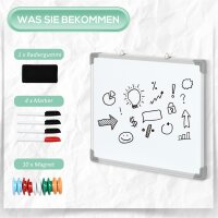 Whiteboard Magnettafel, leicht abwischbar, mit 4 Markern, 10 Magneten, 1 Radierer, 60 x 1,8 x 45cm