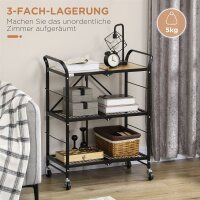 Küchenwagen im Industriedesign, mit 3 Regalen, Mehrzweckwagen, Servierwagen, 4 Räder, klappbar, Braun + Schwarz