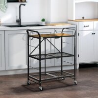 Küchenwagen im Industriedesign, mit 3 Regalen, Mehrzweckwagen, Servierwagen, 4 Räder, klappbar, Braun + Schwarz