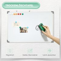Whiteboard, Magnettafel, Notiztafel, inklusive Zubehör, 4 Stifte, 1 Schwamm, 10 Magnete, Weiß + Silber