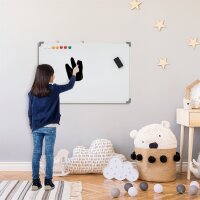 Whiteboard, Magnettafel, Notiztafel, inklusive Zubehör, 4 Stifte, 1 Schwamm, 10 Magnete, Weiß + Silber