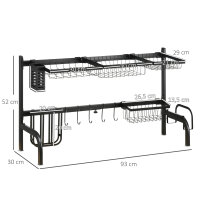 Abtropfgestell, längenverstellbar 51-93 cm, viele Elemente, flexible Anordnung, 93 x 30 x 52cm, schwarz