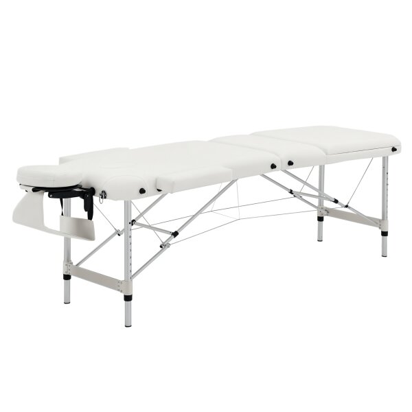 Mobile Massageliege 3 Zonen Klappbar Massagetisch mit Kopfstütze Armlehne Tragetasche höhenverstellbare Aluminium Massagebett tragbar inkl. Zubehör Massagebank bis 225 kg Belast Weiß