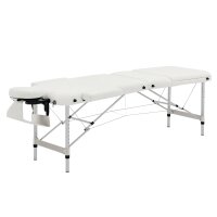 Mobile Massageliege 3 Zonen Klappbar Massagetisch mit Kopfstütze Armlehne Tragetasche höhenverstellbare Aluminium Massagebett tragbar inkl. Zubehör Massagebank bis 225 kg Belast Weiß
