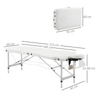 Mobile Massageliege 3 Zonen Klappbar Massagetisch mit Kopfstütze Armlehne Tragetasche höhenverstellbare Aluminium Massagebett tragbar inkl. Zubehör Massagebank bis 225 kg Belast Weiß