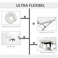 Mobile Massageliege 3 Zonen Klappbar Massagetisch mit Kopfstütze Armlehne Tragetasche höhenverstellbare Aluminium Massagebett tragbar inkl. Zubehör Massagebank bis 225 kg Belast Weiß