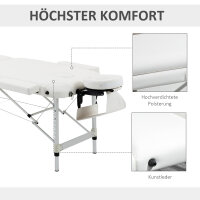 Mobile Massageliege 3 Zonen Klappbar Massagetisch mit Kopfstütze Armlehne Tragetasche höhenverstellbare Aluminium Massagebett tragbar inkl. Zubehör Massagebank bis 225 kg Belast Weiß