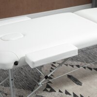 Mobile Massageliege 3 Zonen Klappbar Massagetisch mit Kopfstütze Armlehne Tragetasche höhenverstellbare Aluminium Massagebett tragbar inkl. Zubehör Massagebank bis 225 kg Belast Weiß