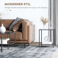 Beistelltisch mit gehärteten Glasplatten, 2 Ebenen, klassisches Design mit Metallstruktur, Schwarz