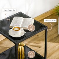 Beistelltisch mit gehärteten Glasplatten, 2 Ebenen, klassisches Design mit Metallstruktur, Schwarz