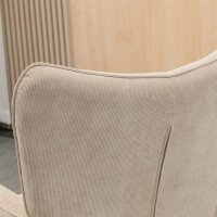 Akzentsessel mit Hocker, Relaxsessel in Cord-Optik, Armlehnstuhl mit Holzbeinen, für Wohnzimmer, Beige