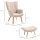 Akzentsessel mit Hocker, Relaxsessel in Cord-Optik, Armlehnstuhl mit Holzbeinen, für Wohnzimmer, Beige