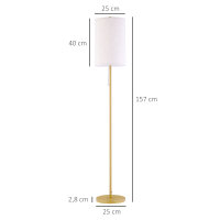 Stehlampe, Elegante Stehleuchte aus Stahl mit Stoffschirm, Wohnzimmerlampe, Zugkettenschalter, Gold+Weiß