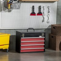 Werkzeugkoffer, Werkzeugkasten, 4 Schubladen, abschließbar, Stahlgehäuse, schwarz+rot, 51 x 22 x 39,5cm