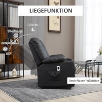Relaxsessel mit Aufstehhilfe, USB, Massagefunktion, Kunstleder, bis 150 kg, 90x98x102 cm, Schwarz