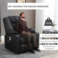 Relaxsessel mit Aufstehhilfe, USB, Massagefunktion, Kunstleder, bis 150 kg, 90x98x102 cm, Schwarz