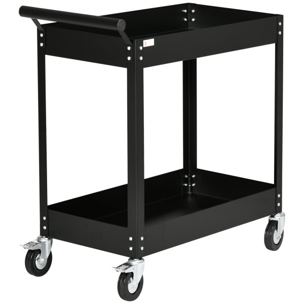 Werkstattwagen, 2 Etagen, Schubkarre, 4 Rollen, Stahl, bis 150 kg, 84,5 x 38 x 84 cm, Schwarz
