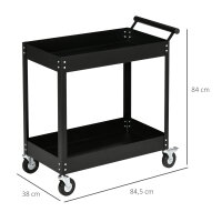 Werkstattwagen, 2 Etagen, Schubkarre, 4 Rollen, Stahl, bis 150 kg, 84,5 x 38 x 84 cm, Schwarz