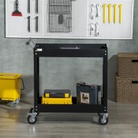 Werkstattwagen, 2 Etagen, Schubkarre, 4 Rollen, Stahl, bis 150 kg, 84,5 x 38 x 84 cm, Schwarz