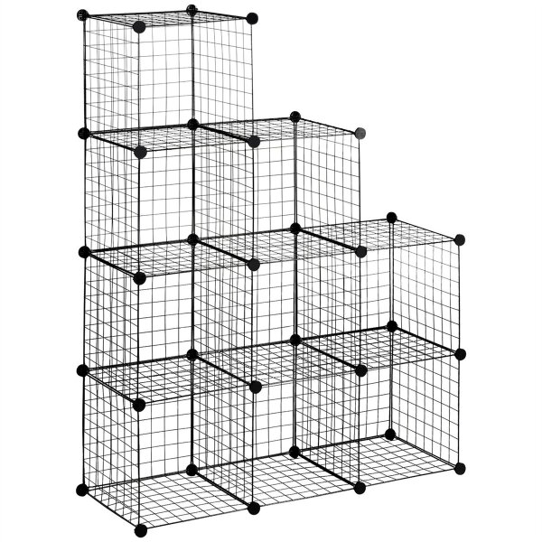 Steckregal, Würfelregal, Schuhregal, 9 Würfel, modularer Aufbau, Stahl, schwarz, 35 x 35 x 35 cm je Würfel