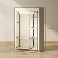 Schrank aus Stoff, Aufbewahrungslösung, 6 Regale, 1 Kleiderstange, Beige
