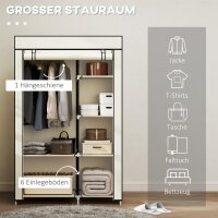Schrank aus Stoff, Aufbewahrungslösung, 6 Regale, 1 Kleiderstange, Beige