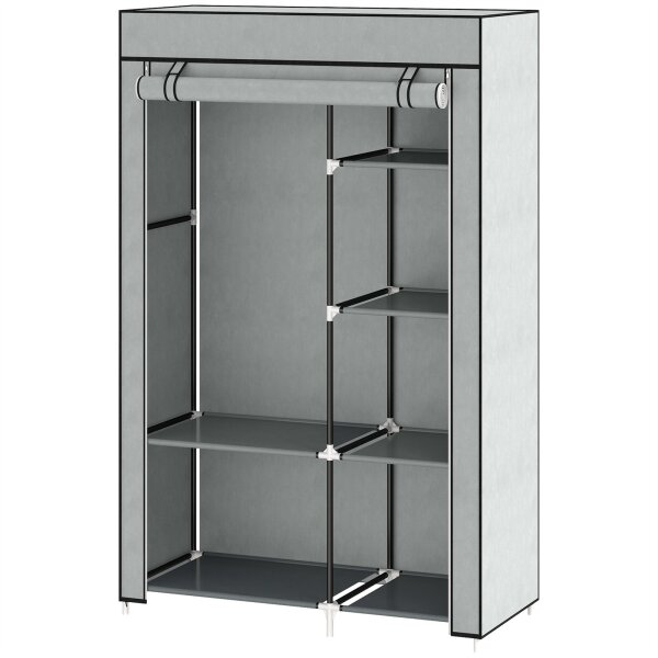 Schrank aus Stoff, Aufbewahrungslösung, 6 Regale, 1 Kleiderstange, Grau