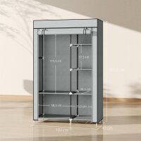 Schrank aus Stoff, Aufbewahrungslösung, 6 Regale, 1 Kleiderstange, Grau