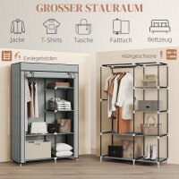 Schrank aus Stoff, Aufbewahrungslösung, 6 Regale, 1 Kleiderstange, Grau