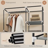 Schrank aus Stoff, Aufbewahrungslösung, 6 Regale, 1 Kleiderstange, Grau