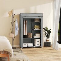 Schrank aus Stoff, Aufbewahrungslösung, 6 Regale, 1 Kleiderstange, Grau