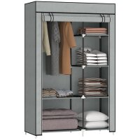 Schrank aus Stoff, Aufbewahrungslösung, 6 Regale, 1 Kleiderstange, Grau