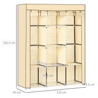 Schrank aus Stoff, Aufbewahrungslösung, 8 Regale, 2 Kleiderstangen, Beige