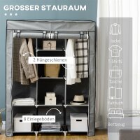 Schrank aus Stoff, Aufbewahrungslösung, 8 Regale, 2 Kleiderstangen, Grau