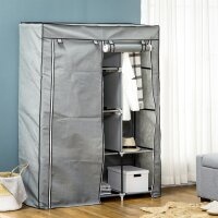 Schrank aus Stoff, Aufbewahrungslösung, 8 Regale, 2 Kleiderstangen, Grau