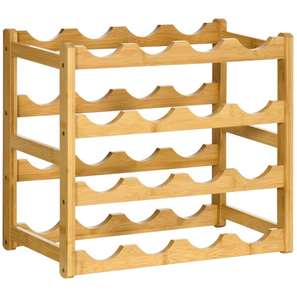 Weinregal aus Bambus für 16  Weinflaschen, 4 Regale, 43 cm x 23,5 cm x 38 cm Natur