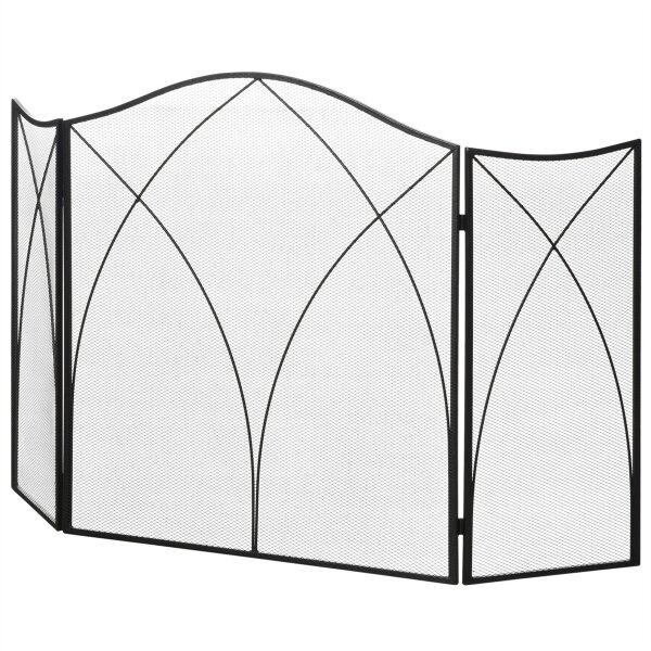 Funkenschutz für Kamine, dreifach faltbar, Metallstruktur, Beschichtung, 108x2x76 cm, Schwarz