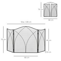 Funkenschutz für Kamine, dreifach faltbar, Metallstruktur, Beschichtung, 108x2x76 cm, Schwarz