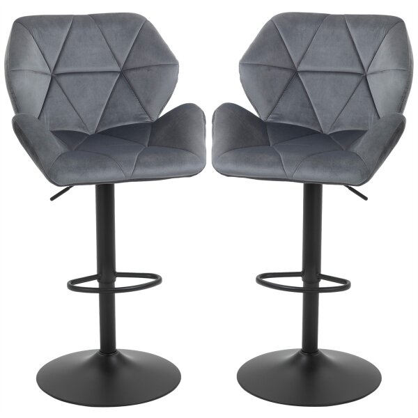 Barhocker 2er Set, Gepolstert Barstuhl mit Metallgestell, Lehne, Samtoptik, Höhenverstellbar 360° Drehbar