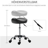 Salonhocker mit Sattelsitz, höhenverstellbar, Kunstleder, 48x48x54-69cm, Schwarz