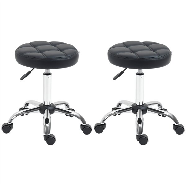 2er-Set Rollhocker höhenverstellbar, Drehhocker 48-63 cm, Arbeitshocker 360° drehbar, Bürohocker für Büro, Salon, Massage, Spa, Schwarz