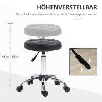 2er-Set Rollhocker höhenverstellbar, Drehhocker 48-63 cm, Arbeitshocker 360° drehbar, Bürohocker für Büro, Salon, Massage, Spa, Schwarz